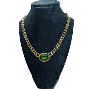 Vintage Landau green pendant necklace gold chain